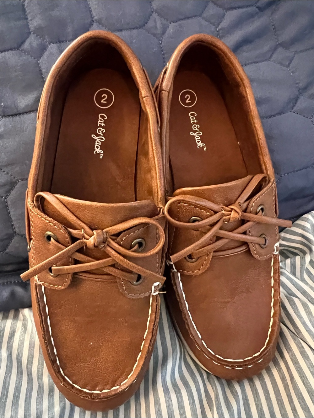 Boys Cat & Jack Tan Brown Leather Boat Shoes  size 2